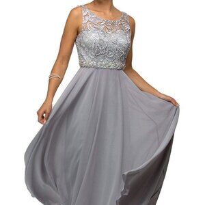 NWT Dancing Queen 9325 Chiffon Evening Dress Silver Size XS